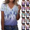 Women Casual Loose Shirts V Neck Short Sleeve Flower Print Lace Tops T-shirts Tee