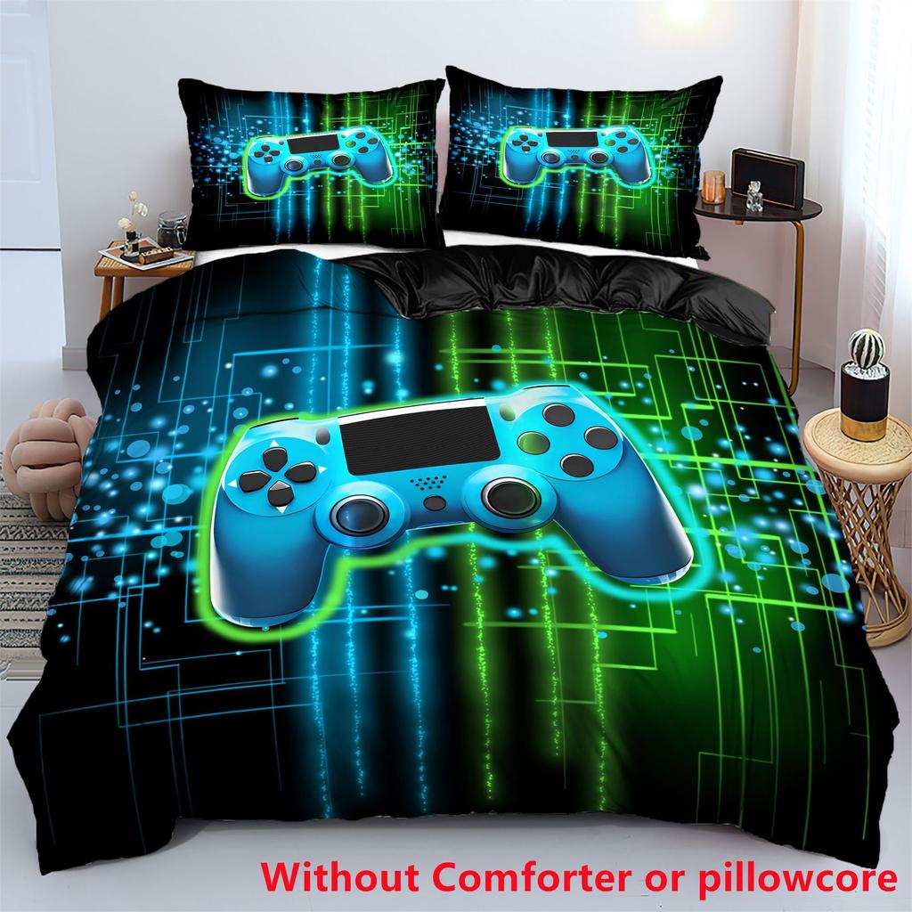 Colorful Gamepad Digital Printing Three-Piece Quilt Cover, Made