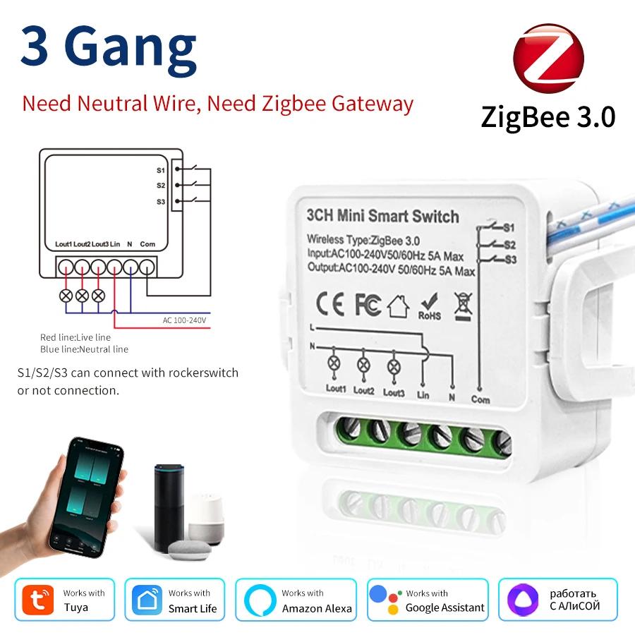 Tuya Zigbee 3.0 Умный модуль переключателя DIY Автоматический выключатель Реле 1/2/3 клавиши Выключатель света Голосовое управление С Alexa Google Home Ассистент
