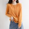 2023 Autumn/Winter Women's Korean-Style Camel Cardigan, Round Neck, Single-Breasted Knit Sweater.