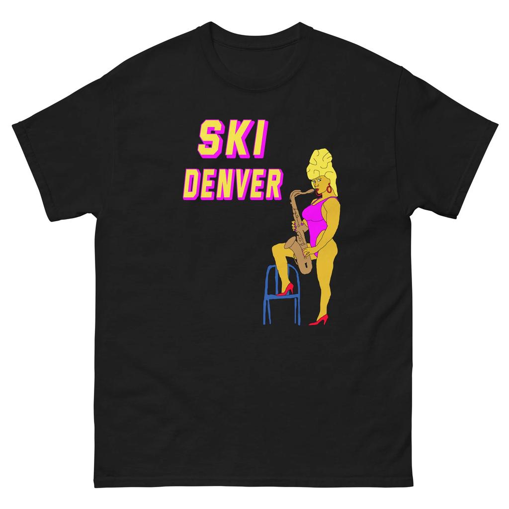 Denver Ski Saxophone Lady Skier Skiing T-Shirt