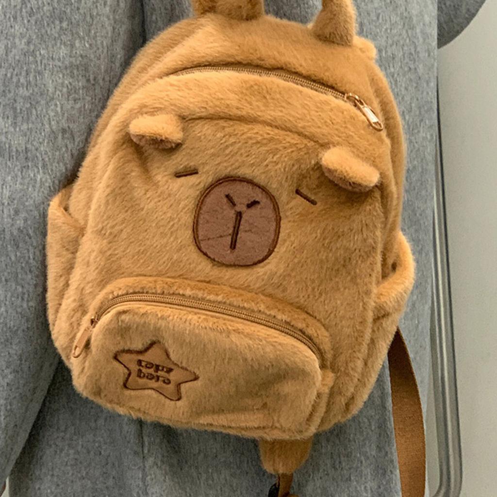 Plush Capybara Backpack Cute Cartoon Animal Stuffed Dolls Shoulder Bag for Students Teens School Bag Crossbody Handbag