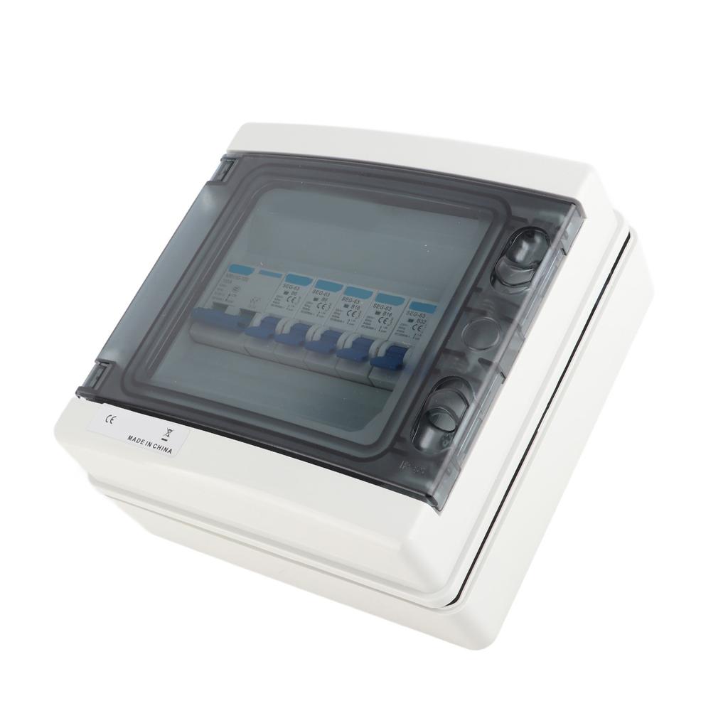 Waterproof Distribution Box 6 MCB(2xB6A+2xB16A+2xB32A) + Main Switch 100A 6 Way Style