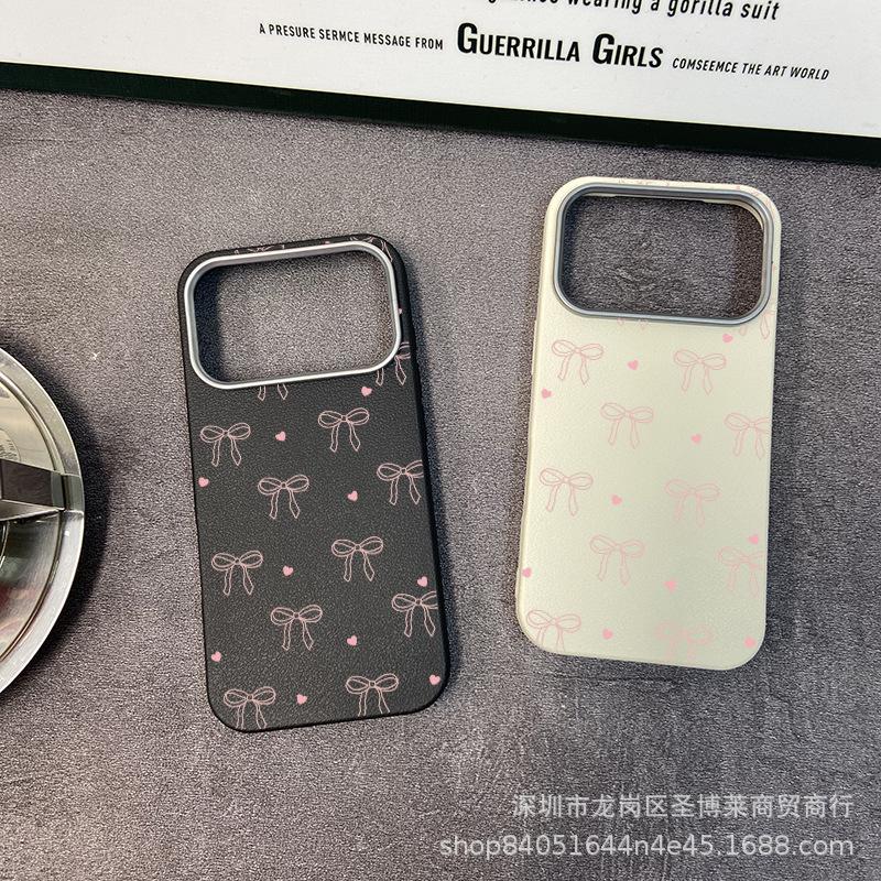Розовый бант подходит для чехла для мобильного телефона iPhone17promax, Apple 16 полноразмерный 15 противоударный 13 защитный чехол с кожаным рисунком.