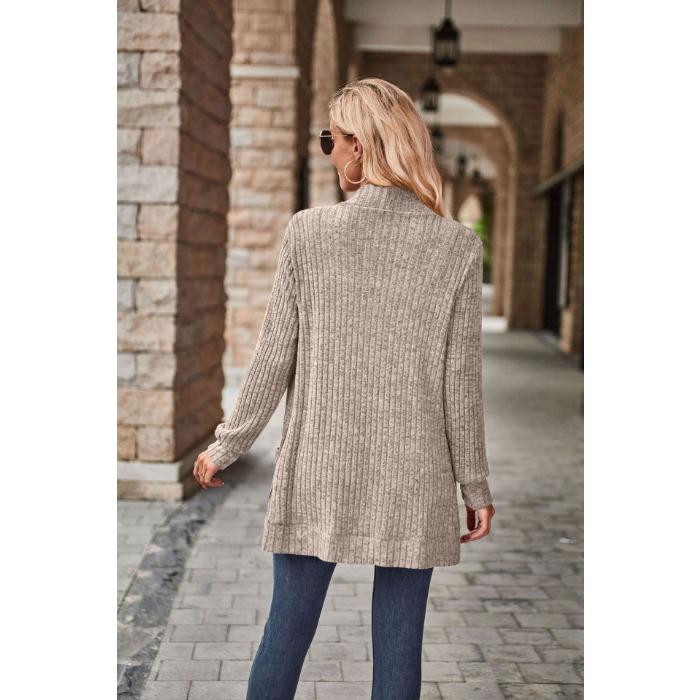 Autumn and Winter Women's Sweater Solid Color Pit Stripe Milled Leisure Patchwork Long Sleeve Cardigan