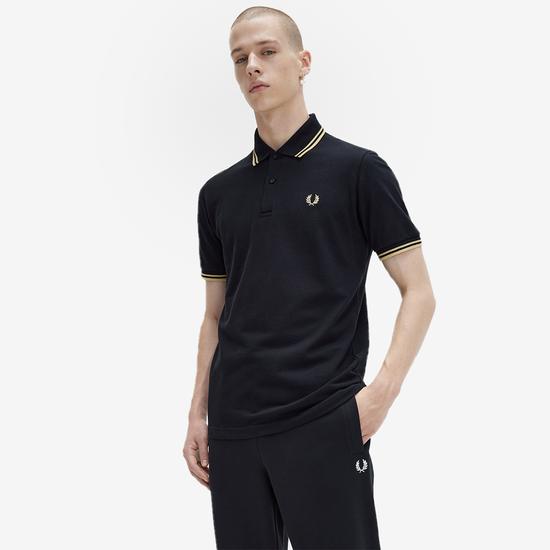 Рубашка Fred Perry с двойным воротником - Черный/Шампанское Сделано в Англии M12-157