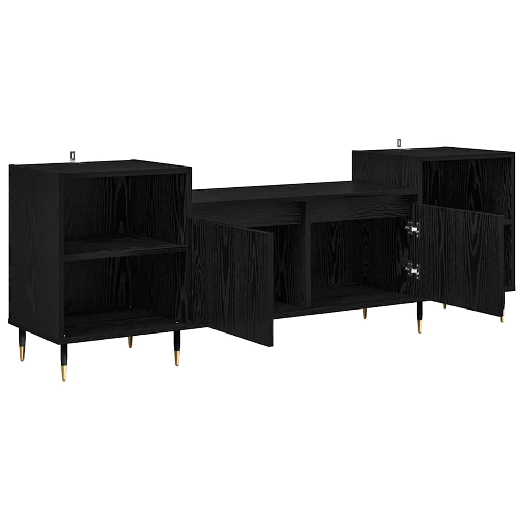 TV Stand Black Oak Effect 160 x 35 x 55 cm Particleboard