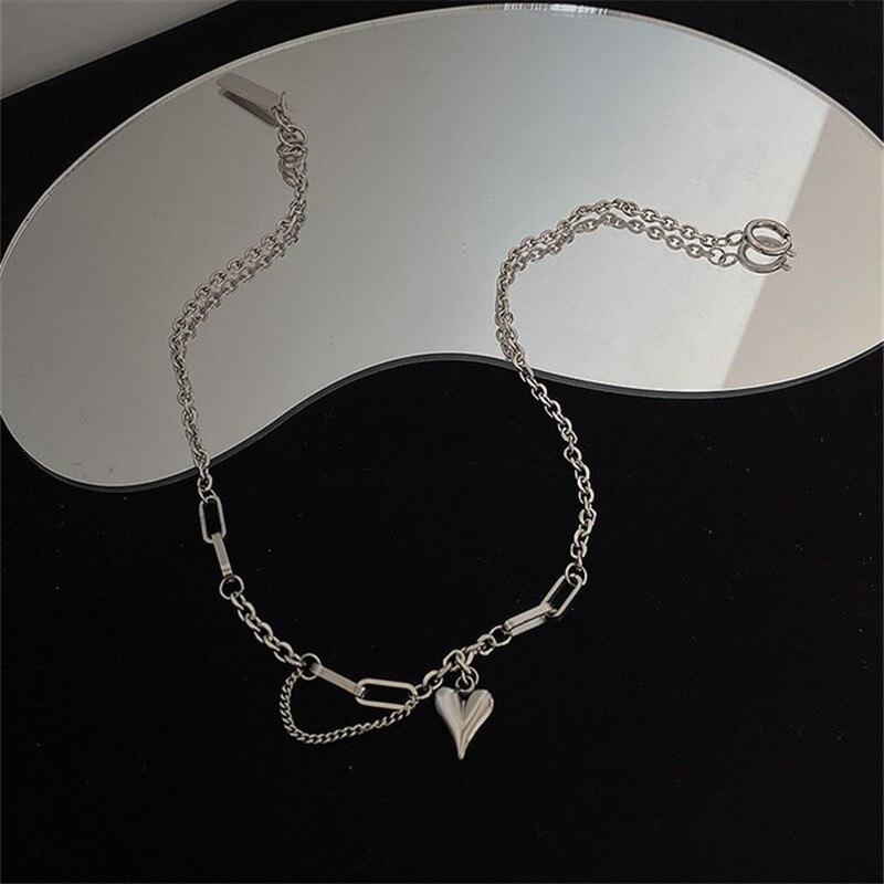 925 Sterling Silver Link Chain Heart Charm Pendent Necklace For Women Girls Party Jewelry Choker Collar Dz802