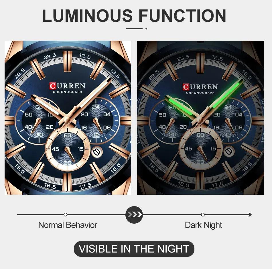 CURREN Watch Luxury Sports Quartz Mens Watches Full Steel Waterproof Chronograph Wristwatch