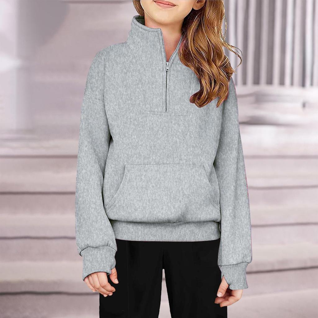 Children's Half-Zip Fleece Pullover Sweatshirt For Girls - Solid Color Hoodie