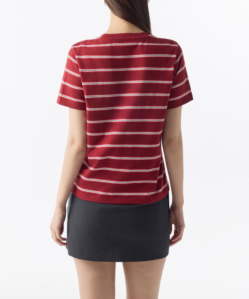 MUSINSA STANDARD WOMAN Women'S Multi-Stripe Crew Neck T-Shirt 1 [Red]