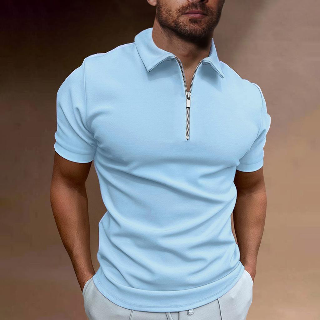 Summer Men's Sports Short Sleeve Golf Youth Men's Zipper Casual Top
