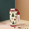 Christmas Tree Print Insulated Cup Xmas Thermal Water Bottle  for Office Workers