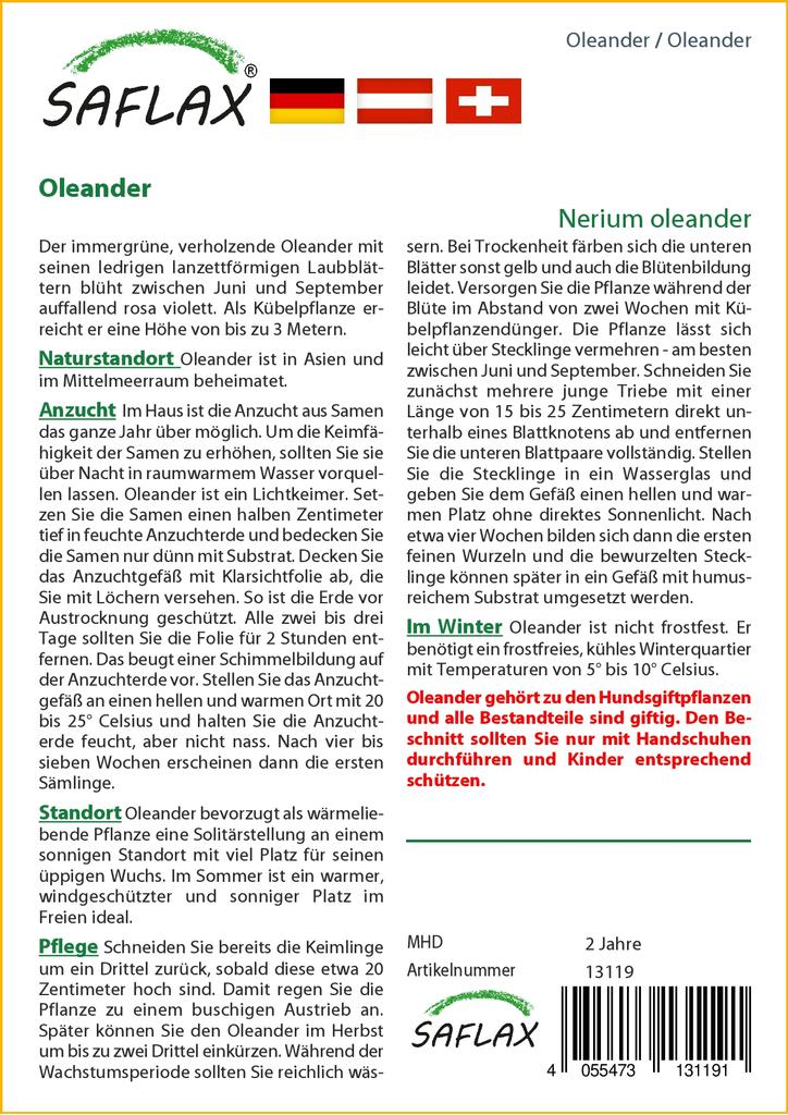 SAFLAX Garden in the Bag - Олеандр - 50 семян - С субстратом в подходящем пакете-стойке - Нериумовый олеандр