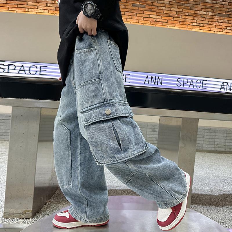 Male child labor clothing jeans spring and autumn 2026 new style children's spring straight leg pants wide leg big boy spring clothing