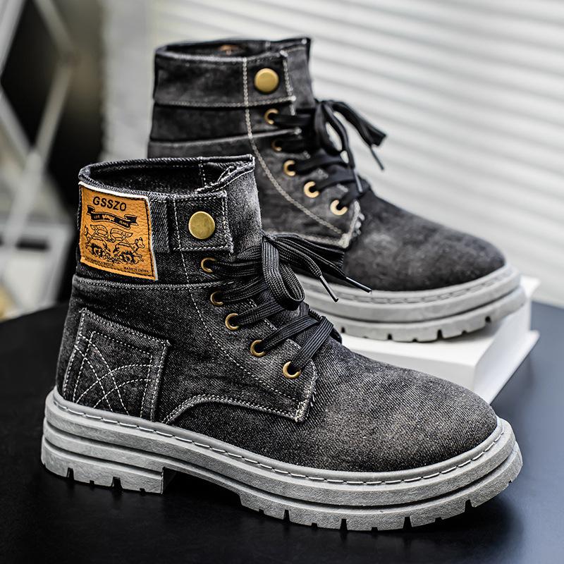 Fashion Men Retro Canvas Boots 2025 Trendy Working Shoes High Top Men Ankle Boots Outdoor Street Style Platform Boots Botas Masculino
