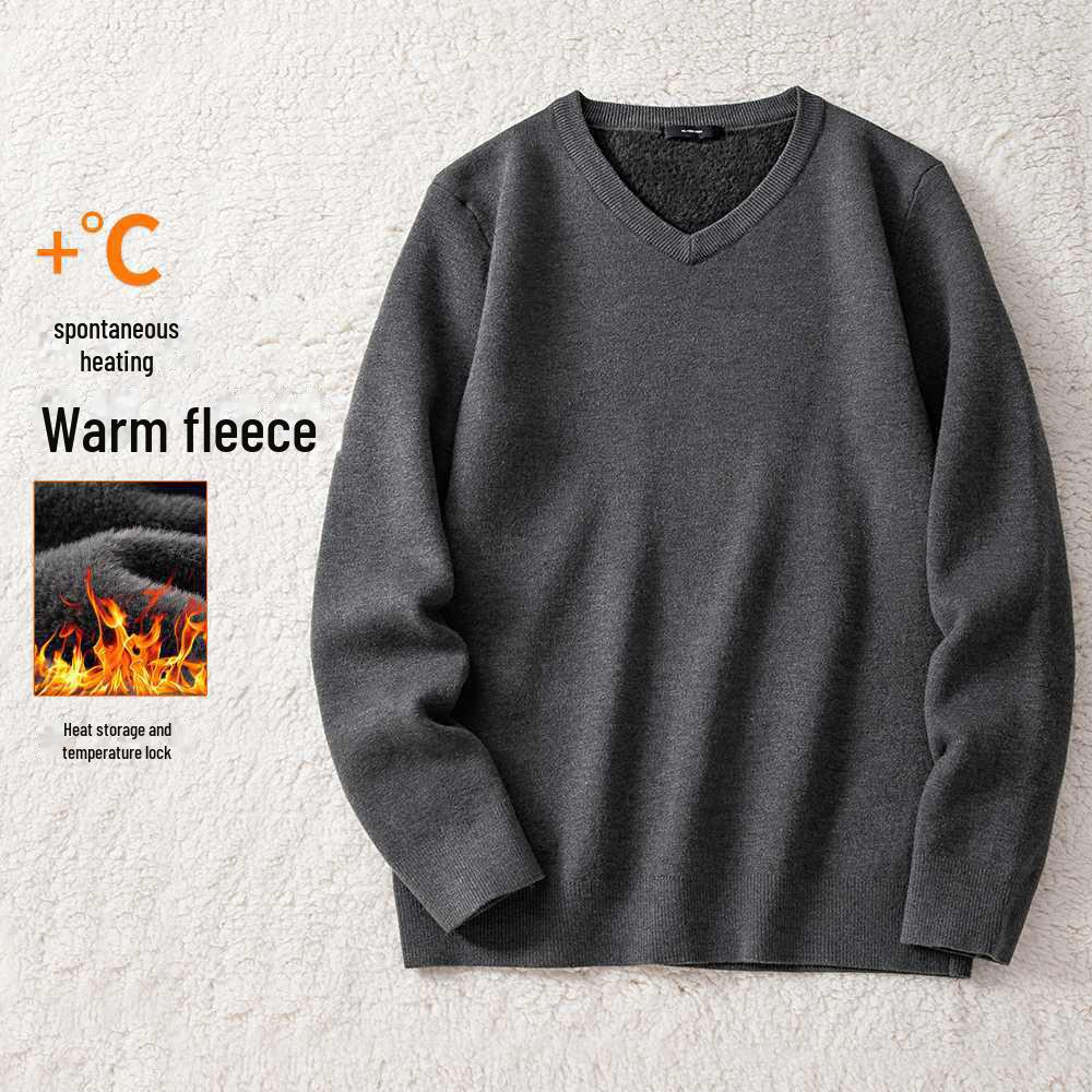 Мужской бархатный свитер с V-образным вырезом: Теплый, утолщенный трикотаж для осени/зимы 2025 г.
