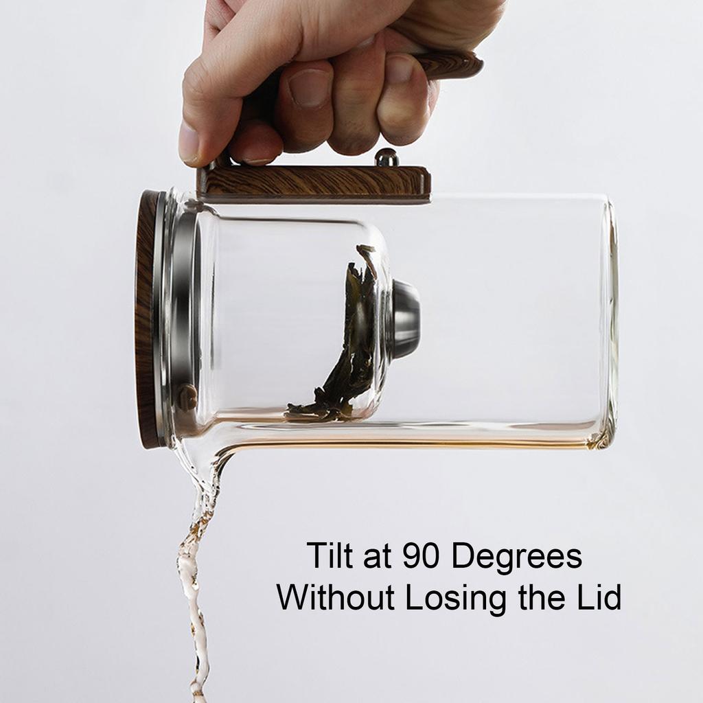 Стеклянный чайник для разделения воды с ситечком 800 мл Прозрачный чайник с деревянной ручкой Надежная крышка Магнитный переключатель