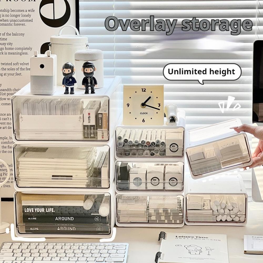 Desktop Drawer Box Desktop Cosmetic And Stationery Storage Box Desk Organizer With Window Stack Able Transparent Storage Boxs