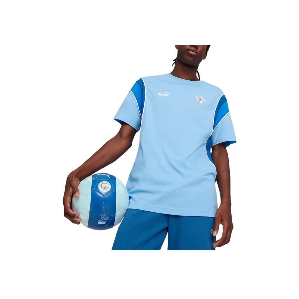 Puma Manchester City Ftbl Archive Color Block Logo Print Slim Fit T-Shirt Men T-Shirts Light-Blue 774389-09