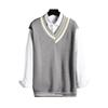 Мужской жилет, свитер с V-образным вырезом, без рукавов, свободный, цветной, вязаный, пуловер, средней длины, утолщенный, в деловом и чопорном стиле