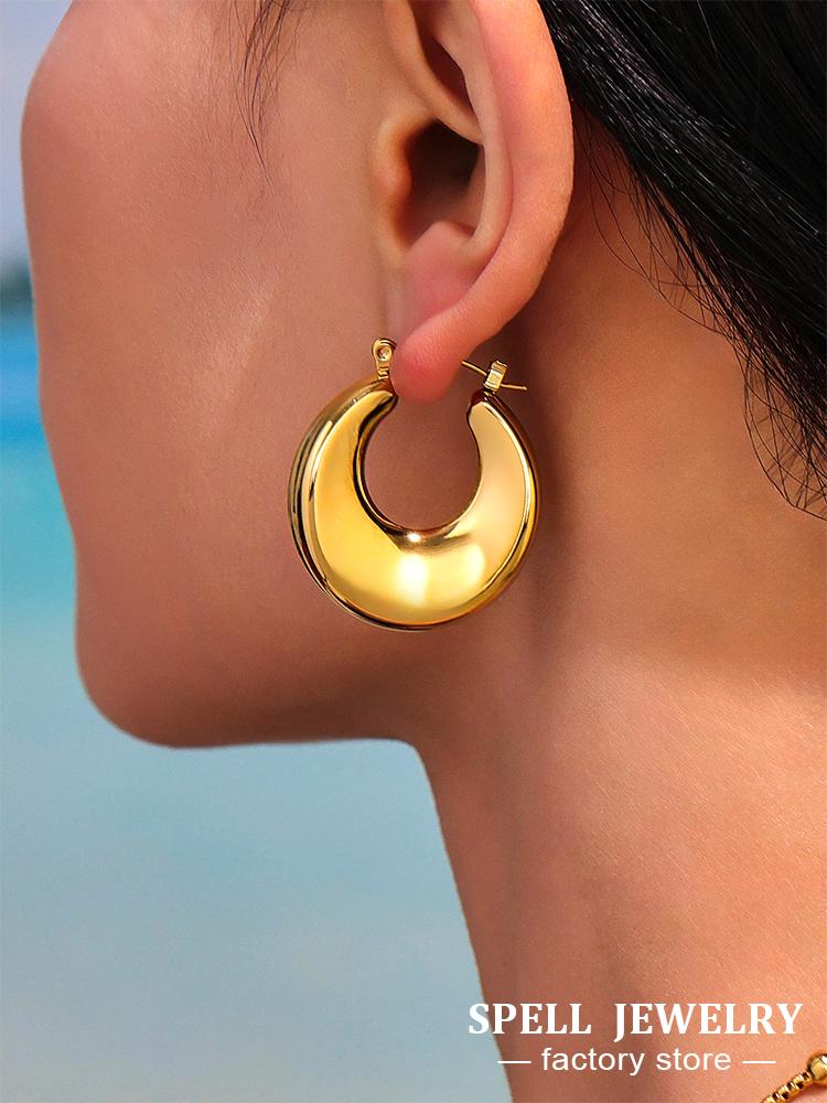 Винтажные массивные серьги-кольца из нержавеющей стали с 18-каратным золотым покрытием, водонепроницаемые, не тускнеющие, уникальные геометрические серьги для женщин