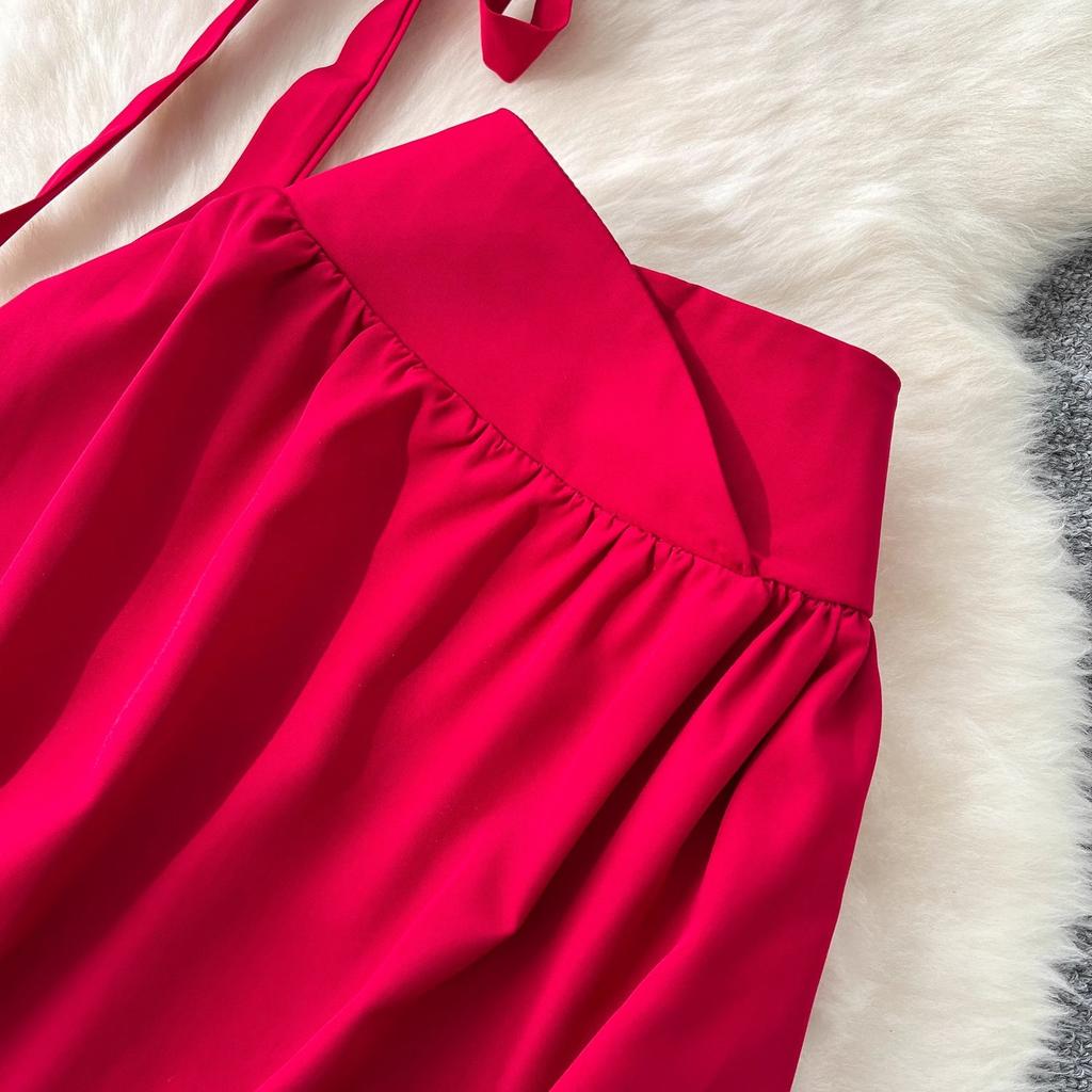 French Style Set with Women's Design Sense, Tie Up Waist, V-neck, Bubble Sleeve Shirt, High Waist, Big Swing Skirt, Two-piece Skirt Set