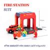 Игрушечная железнодорожная машина, автомойка, набор железнодорожных вагонов, сцена с поездом, детская пожарная станция, полицейская станция, симулятор, совместимая с деревянными рельсами