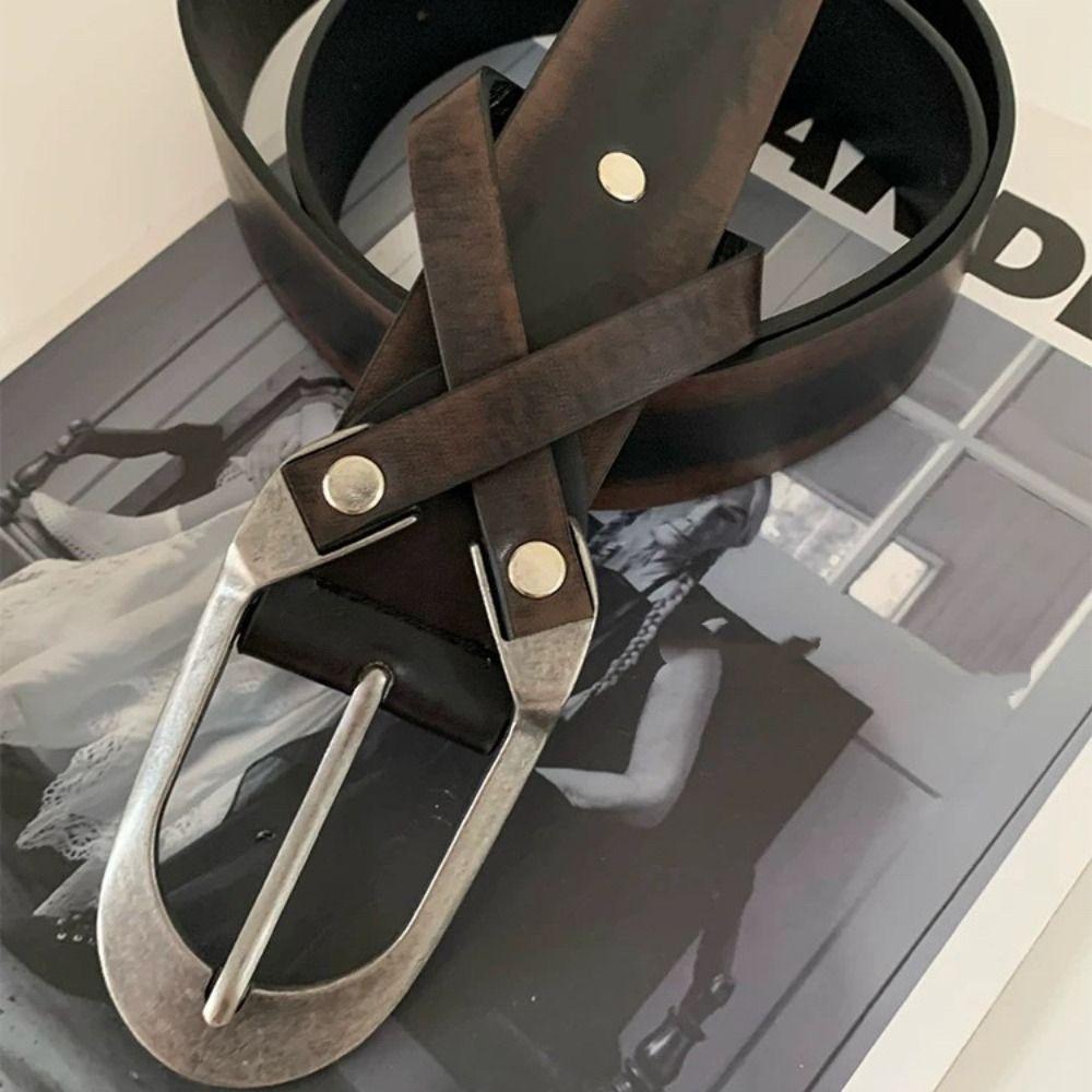 Pu Leather Women's Belt Vintage Dress Jeans Belt Fashionable Cross Waist Belt Streetwear