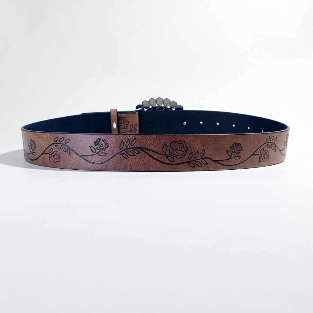 Brown Embossed Waist Belt Oval Turquoise Buckle Dress Waistband  Niche Accessories