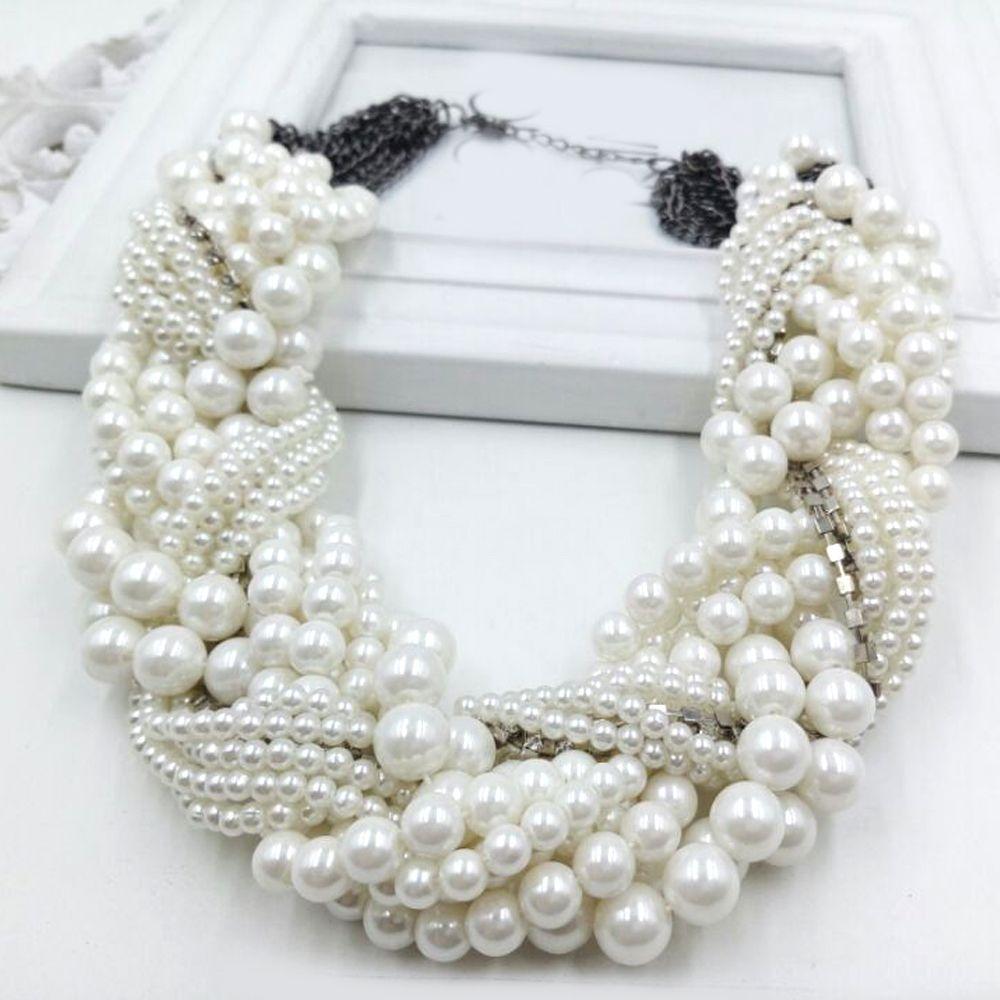 Свадебное обмоточное массивное ожерелье из искусственного жемчуга со стразами в несколько слоев