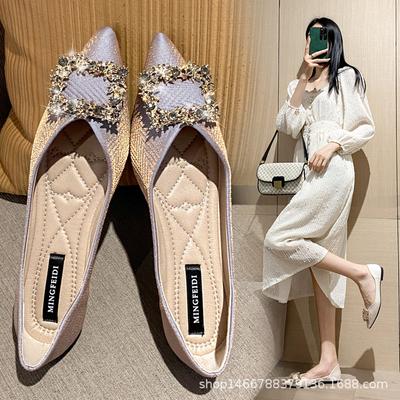 Модные роскошные атласные туфли с кристаллами и пряжкой на плоской подошве женские эспадрильи неглубокие мокасины кроссовки женская обувь мокасины с острым носком большие размеры 35-43