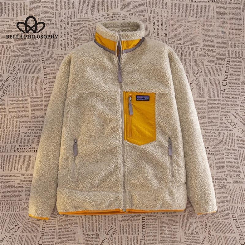 Флисовое пальто в американском стиле для улицы, мужское и женское утолщенное двустороннее флисовое пальто на флисовой подкладке из овечьего флиса, модная куртка, верхнее пальто