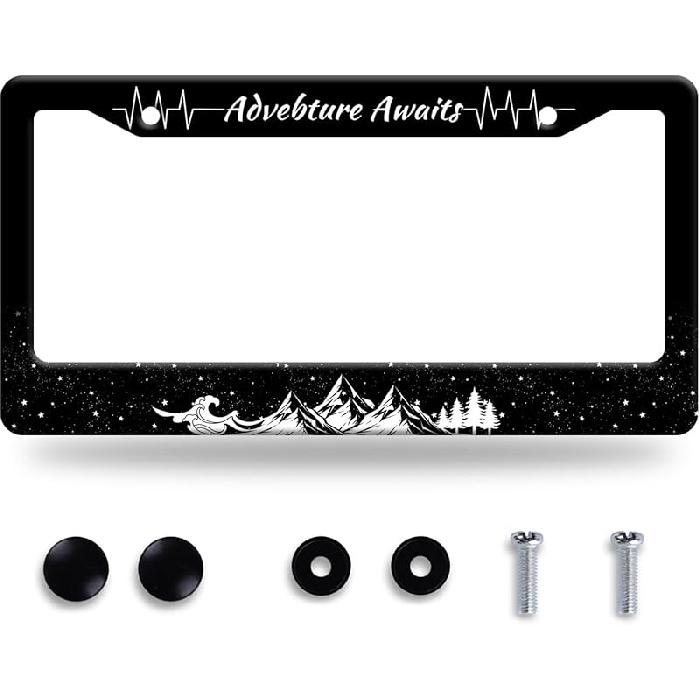 Grey Black American Flag License Plate Frame Vintage USA Flag License Plate Stainless Steel Funny License Plate Holder Patriotic Car Accessory Car