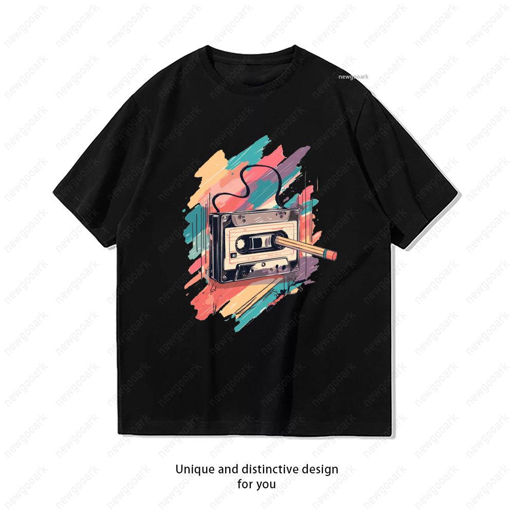 Funny T Shirt Cassette Music Pencil Women Unisex Casual Cotton Graphic T Shirts Creative Streetwear Boyfriend Girlfriend