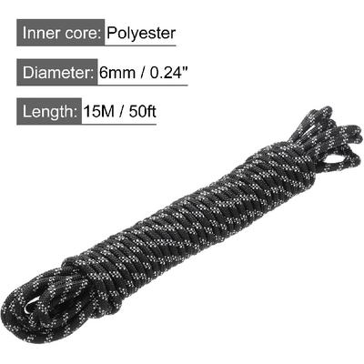 MECCANIXITY полипропиленовый канат ромбовидной оплетки нейлоновый шнур 1/4" 50 футов/15 м высокой прочности для внутреннего и наружного кемпинга лодок бельевая веревка - 6 мм, черный/белый