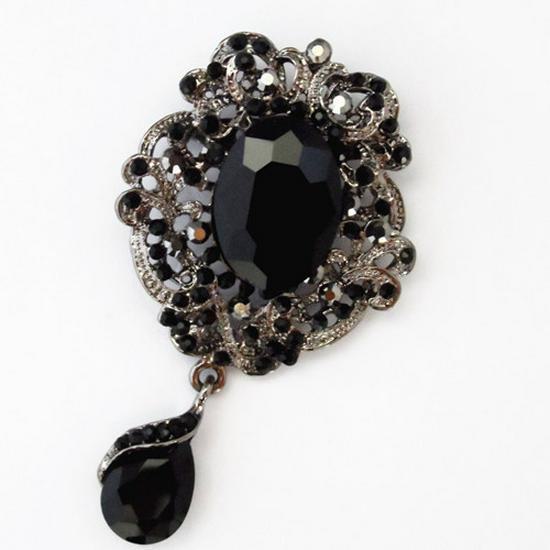 Брошь в европейско-американском ретро-стиле с черными драгоценными камнями и стразами