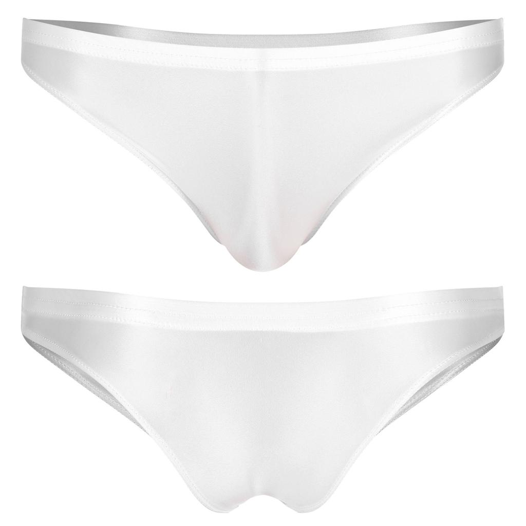 Mens Glossy Low Rise Briefs Solid Color Elastic Waistband Underpants Underwear Swimwear