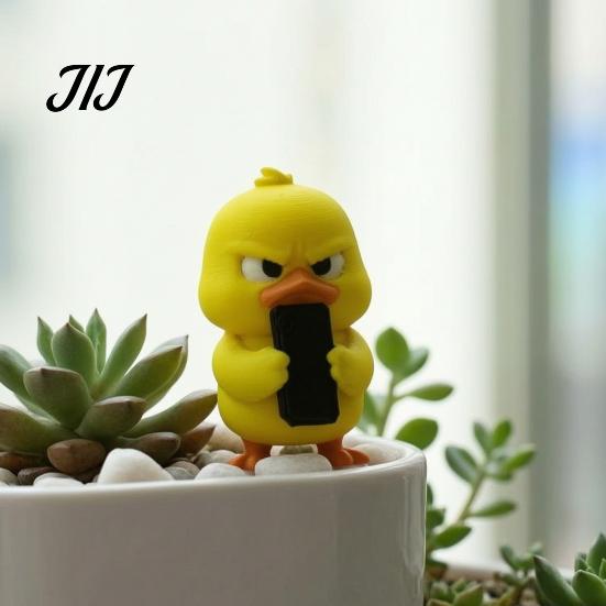 Portable Table Sculpture 3D Printed Yellow Duck Figurine, Funny Statue with Vivid Expressions, Cute Figurine Miniature Desktop Ornaments for
