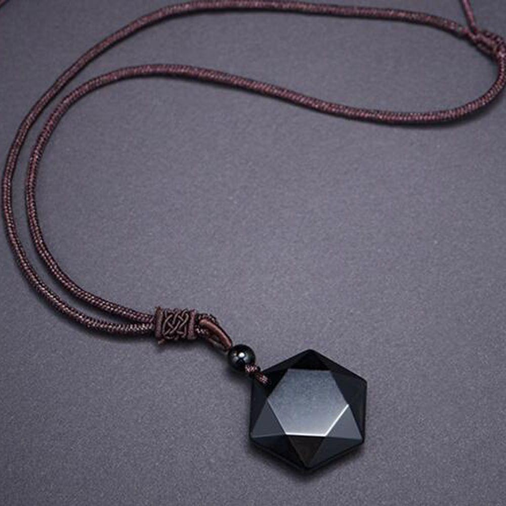Jewelry Fashion Blessing Men Jewelry Lucky Necklace Obsidian Pendant Amulet Hexagram Shape