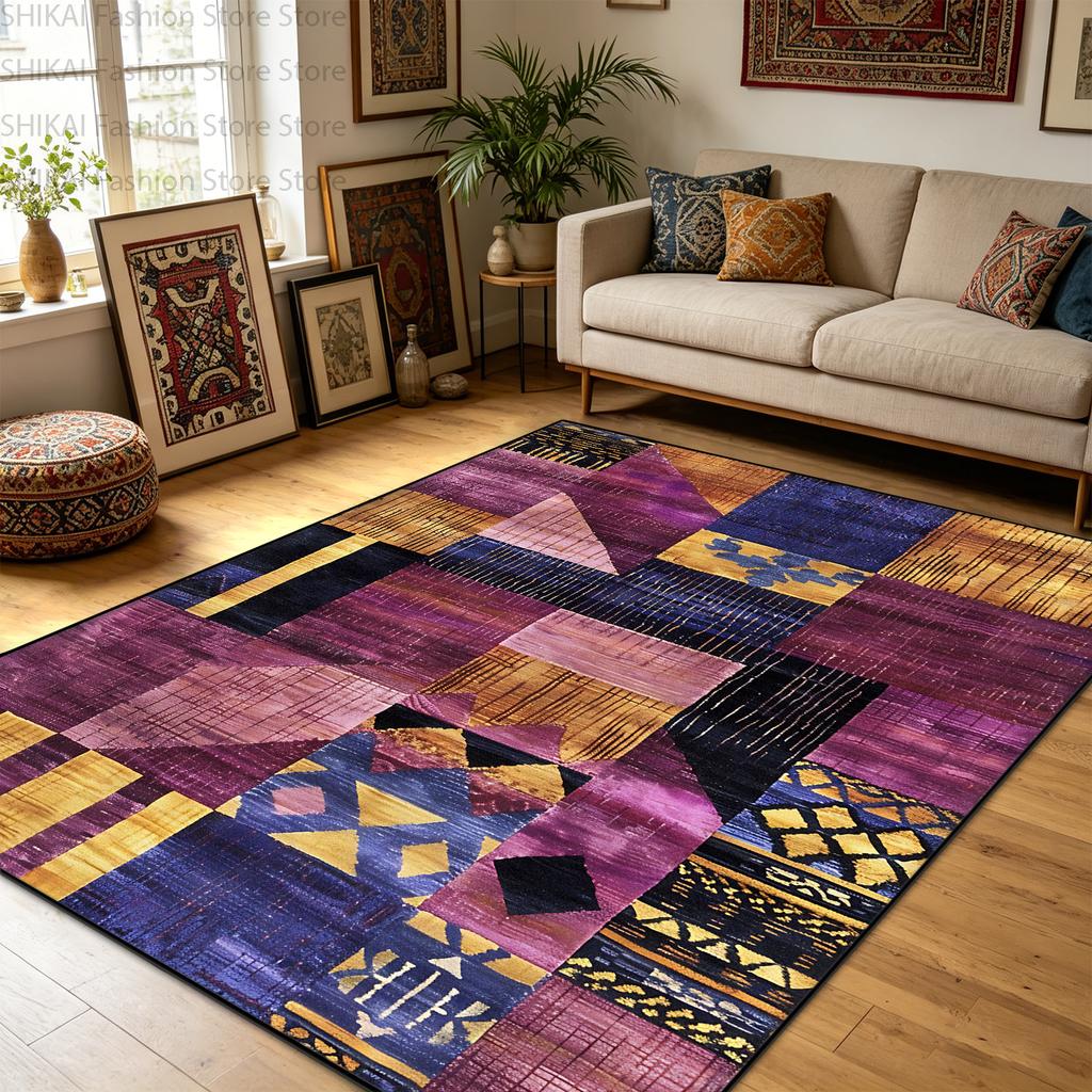 Retro Persian Patchwork Living Room Carpet Abstract Style Non-slip Washable Coffee Table Rug Short Velvet Soft Entrance Door Mat