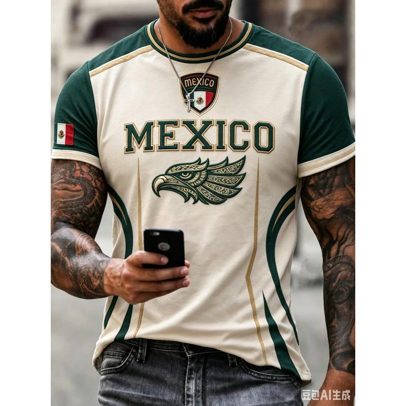 2026 New Mexican National Team Soccer T-shirt Full Flat Print Short Sleeve Mexico Flag Training Sportwear for Summer