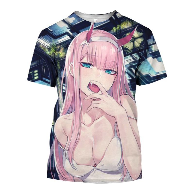 Летняя популярная мужская одежда аниме Darling In The Franxx Sexy Girl 3D Мужская футболка модная повседневная женская футболка с коротким рукавом большого размера