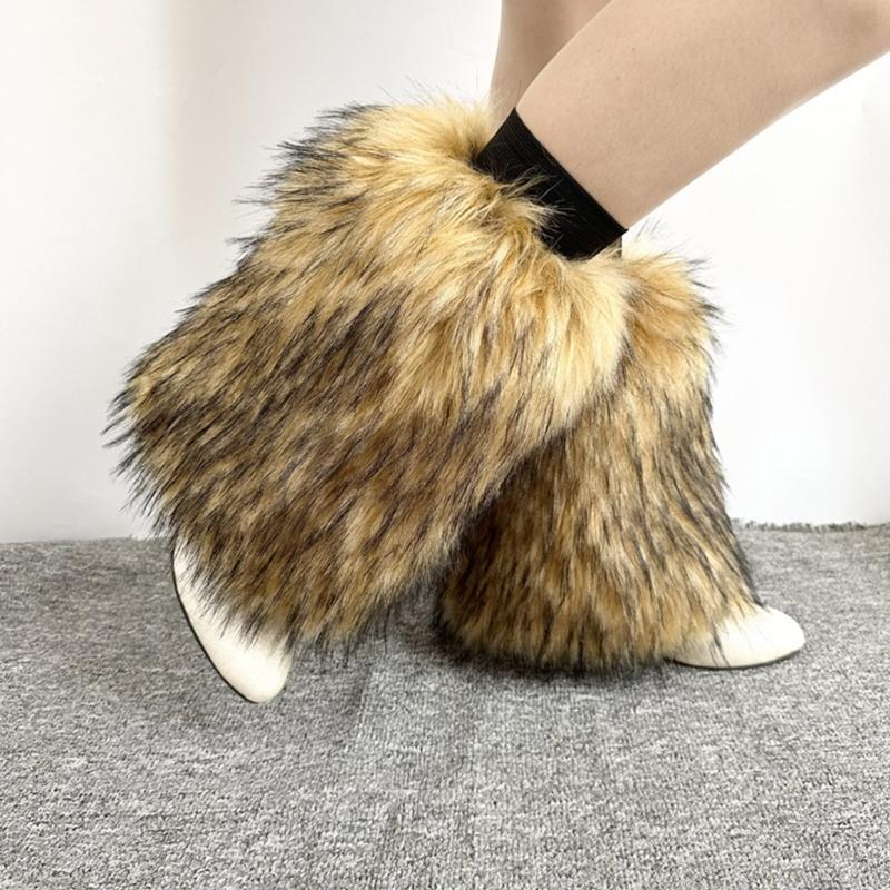 Women Furs Leg Warmer Winter Furry Long Boot Cuffs Fuzzy Shoe Cover Party Costume for Holiday Festival Performances Play