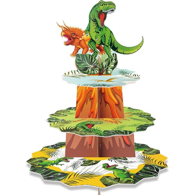 Wooden 3 Tier Cupcake Stand, Wood Style Cake Stand for Party Decorations Baby Shower Decoration, Enchanted Forest Safari Birthday Cupcake Decorations