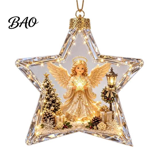 Decorative Pendants for Bedroom Lighted Christmas Star Ornaments Holiday Tree Decoration, Acrylic Shatterproof Hanging Decor Seasonal Wall Fireplace