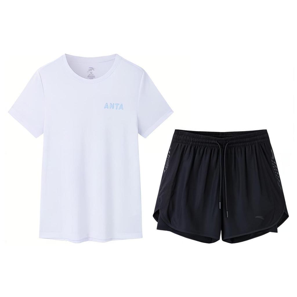 Anta Повседневный влагоотводящий быстросохнущий спортивный комплект футболок с коротким рукавом для бега и фитнеса для женщин, топы белого и черного цветов 962327202-1