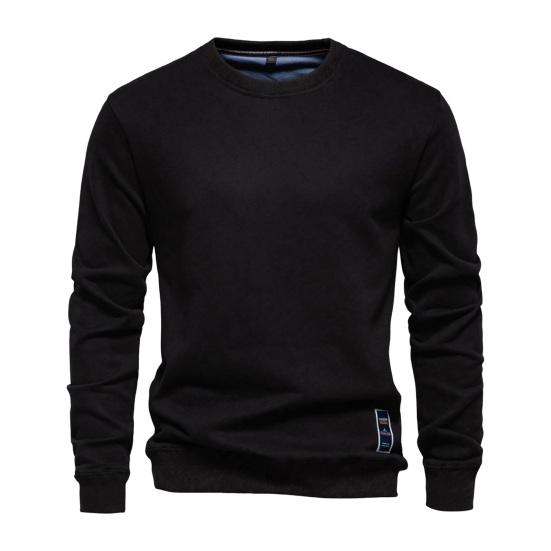 Fall Winter Men Top Loose O Neck Long Sleeves Pure Color Warm Pullover Mid