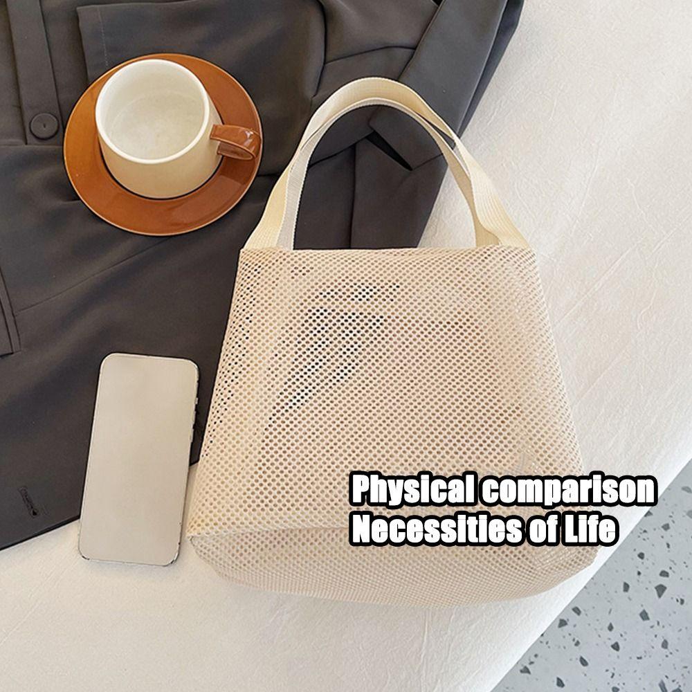 Casual Mesh Tote Beach Bag with Handle Bath Storage Handbag Toiltery Makeup Bag  Sports Accessories