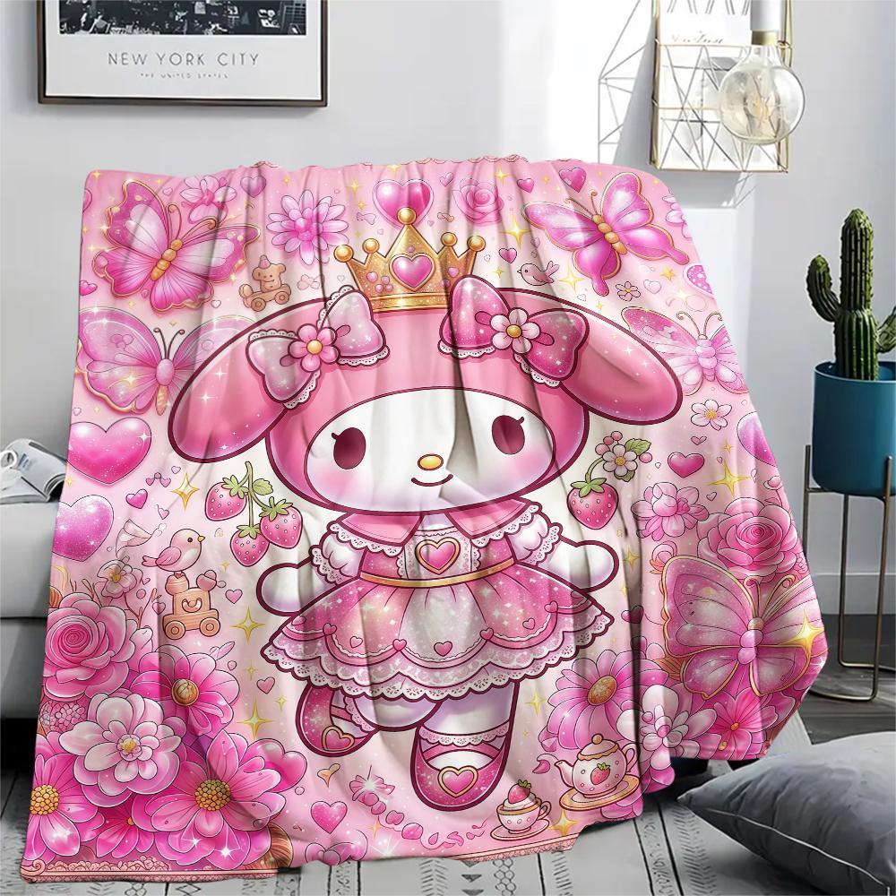1 шт. Фланелевое одеяло с принтом My Melody, Высококачественное, Для всех сезонов, Декор для дома, Тепло и уют, Идеально для рождественских подарков